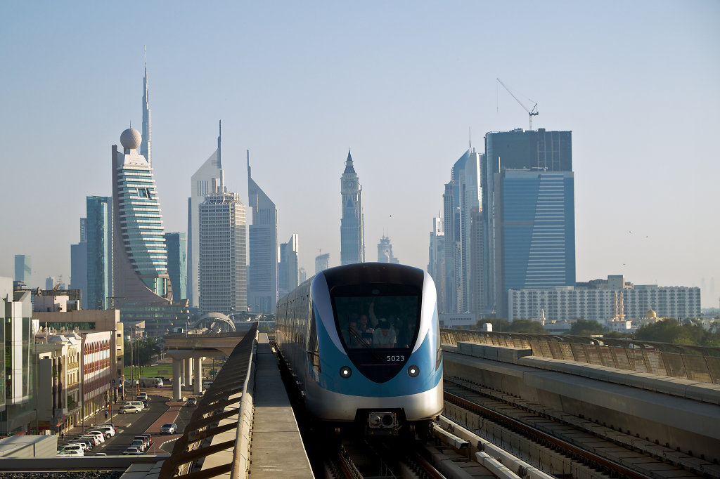 Dubai Metro with cityscape