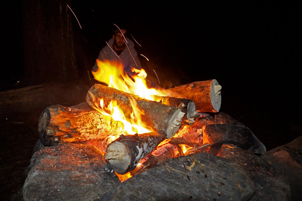 Camp fire at Tom Thomson Lake