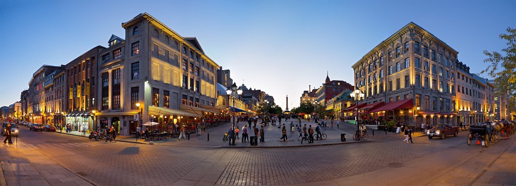 Panorama of Place Jacques-Cartier at sundown 